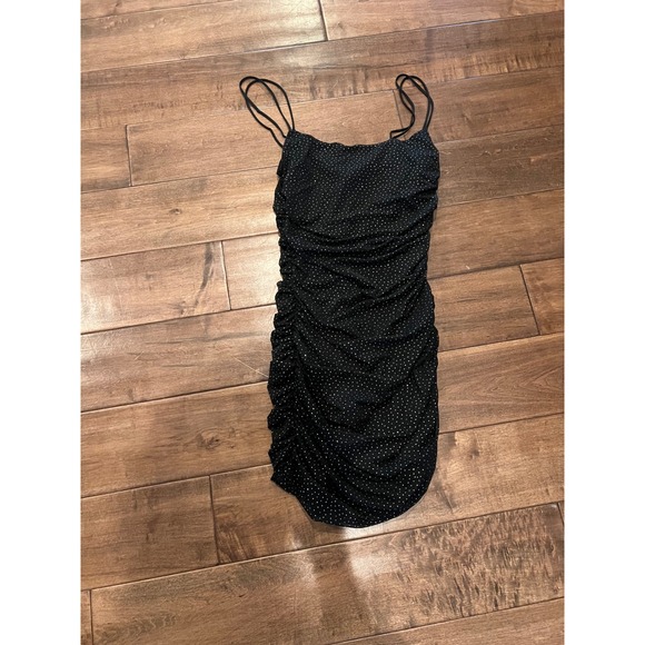 Lucy In The Sky Bodycon Dress Ruched Mini Spaghetti‎ Strap Black S - Picture 1 of 5